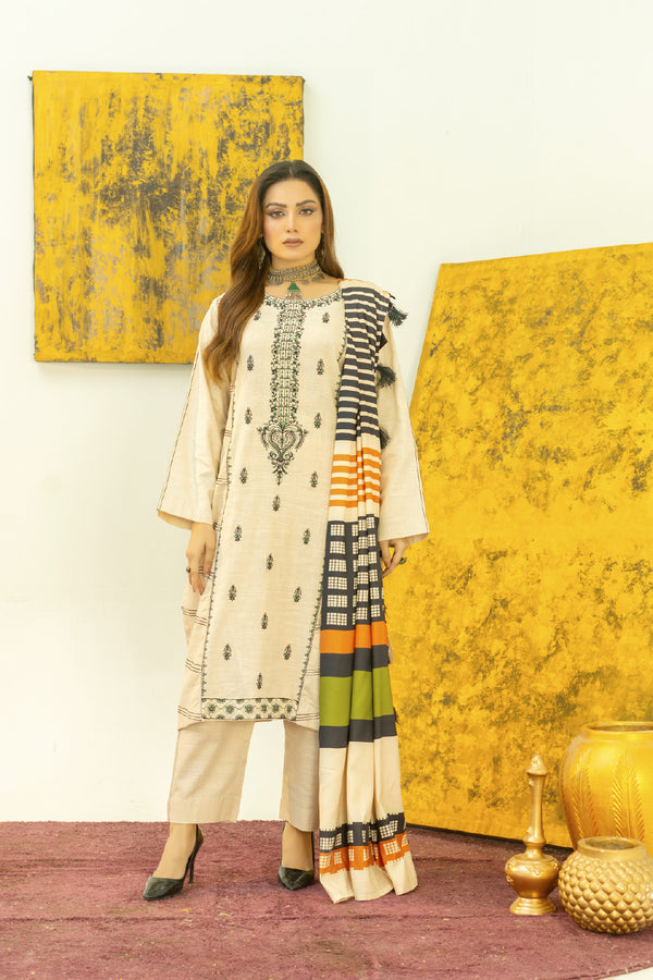 3PC Stitched | Embroidered Khaddar Suit