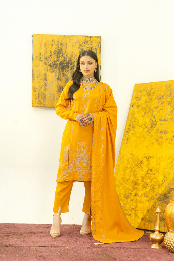 3PC Stitched | Embroidered Khaddar Suit