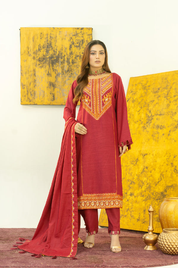 3PC Stitched | Embroidered Khaddar Suit