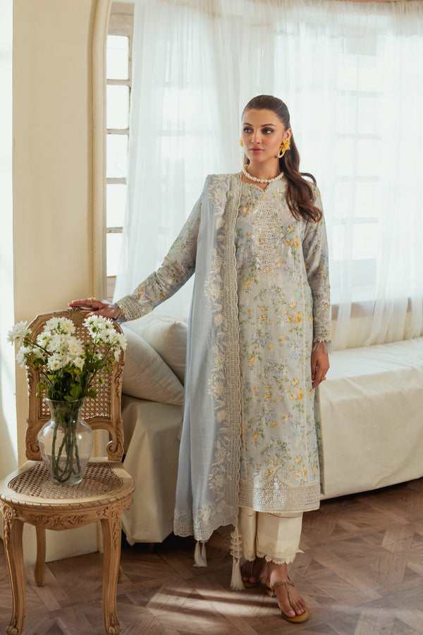 3PC Unstitched | Embroidered Lawn Suit | Embroidered Dobby Dupatta