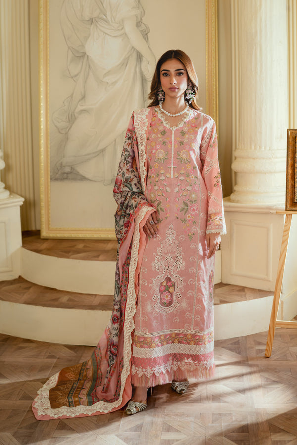 3PC Unstitched | Embroidered Lawn Suit | Silk Dupatta