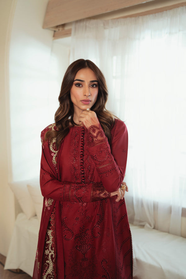 3PC Unstitched | Embroidered Lawn Suit | Chiffon Dupatta