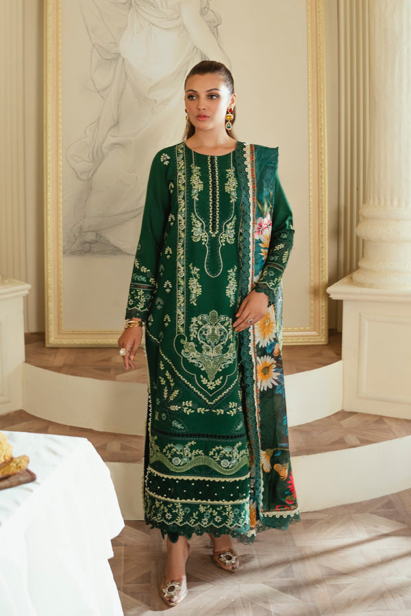 3PC Unstitched | Embroidered Lawn Suit | Silk Dupatta