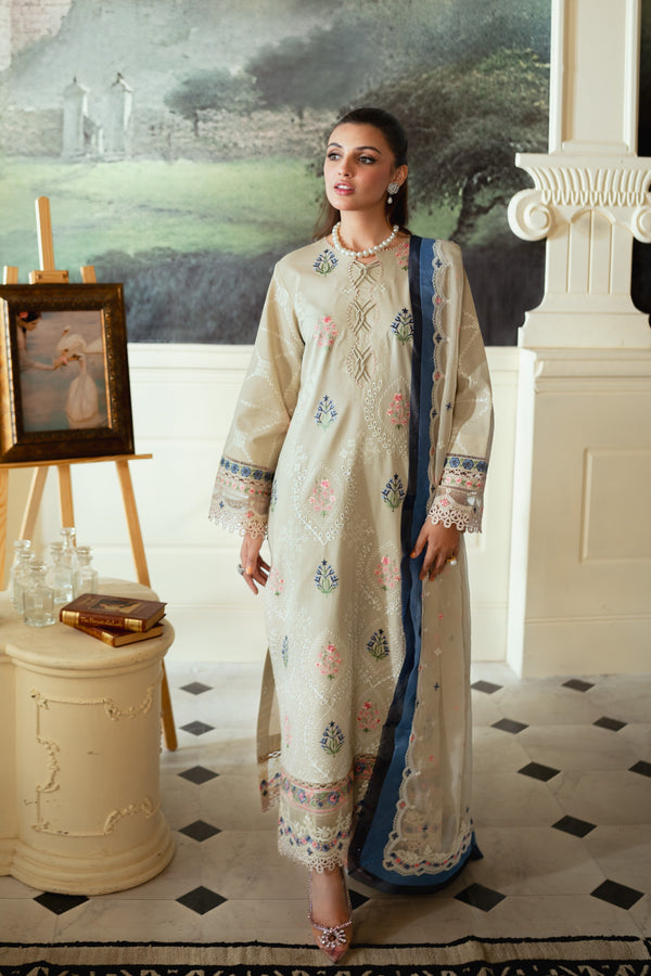 3PC Unstitched | Embroidered Lawn Suit | Chiffon Dupatta