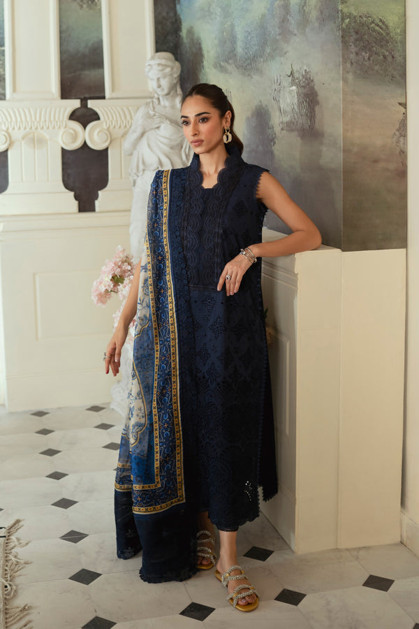 3PC Unstitched | Embroidered Lawn Suit | Silk Dupatta