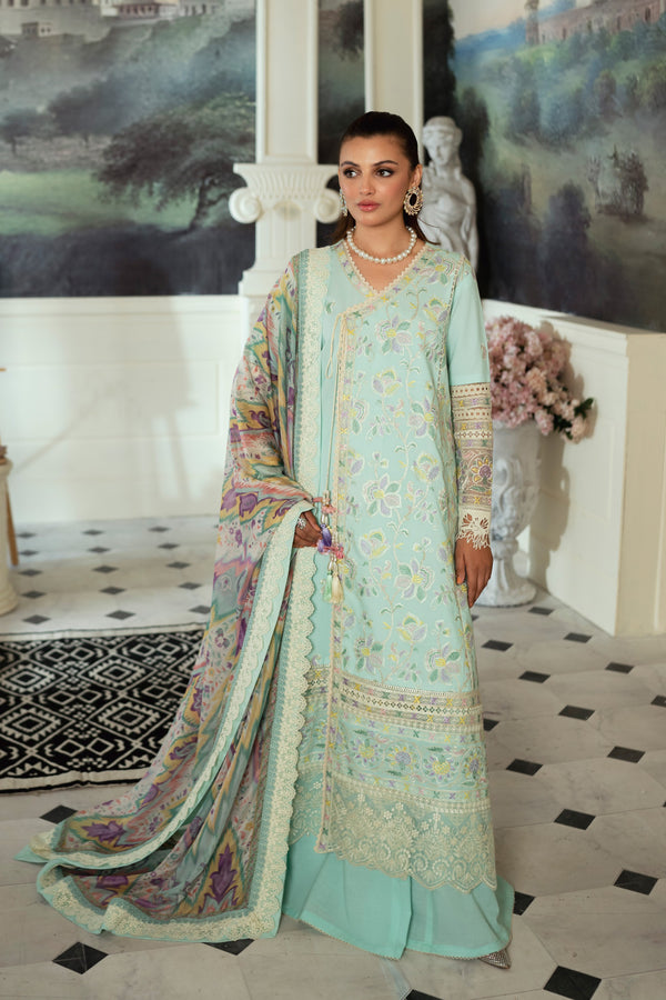 3PC Unstitched | Embroidered Lawn Suit | Silk Dupatta