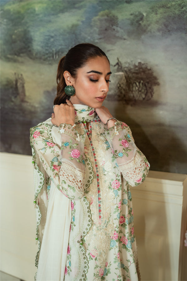 3PC Unstitched | Embroidered Lawn Suit | Embroidered Dobby Dupatta