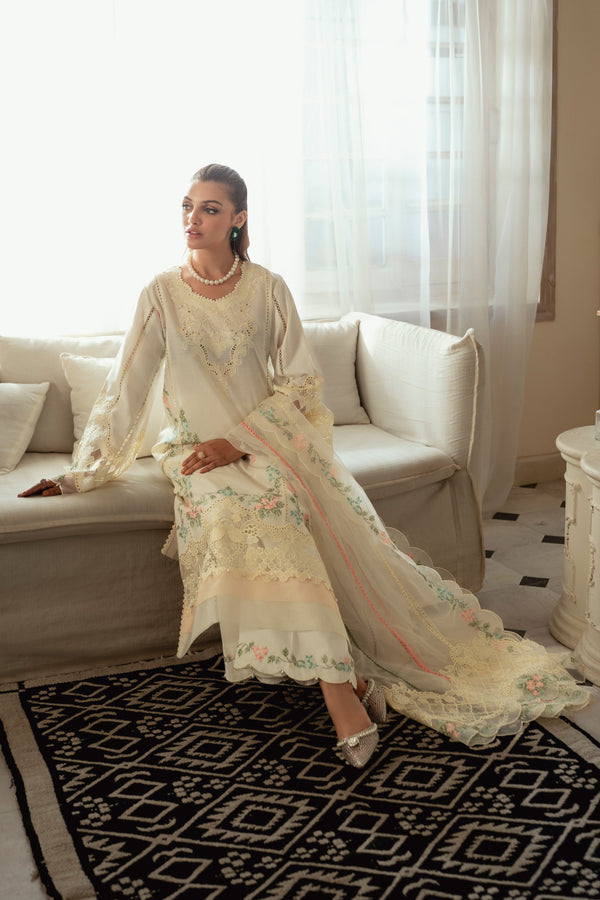 3PC Unstitched | Embroidered Lawn Suit | Organza Dupatta