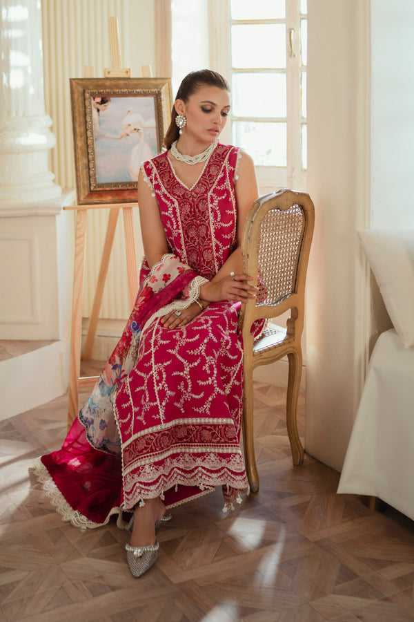 3PC Unstitched | Embroidered Lawn Suit | Silk Dupatta