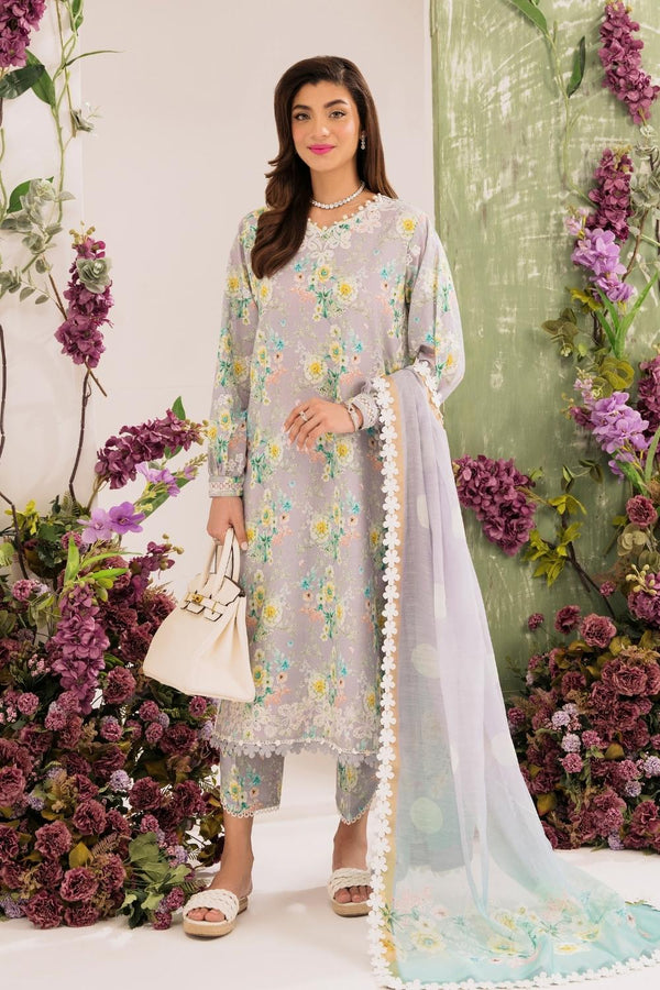 3PC Unstitched | Embroidered Lawn Suit | Monark Dupatta